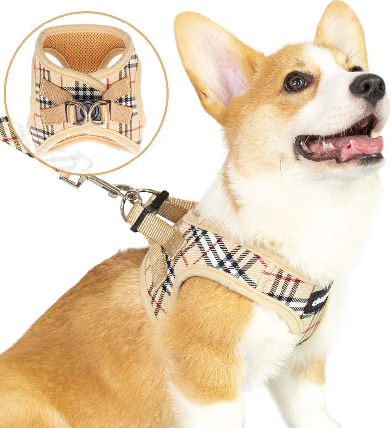 Cherpet - Arnés y correa para cachorro – Chaleco de seguridad a prueba de fugas para perros pequeños, a cuadros, ajustable, sin tirones, malla transpirable, suave para caminar fácilmente al aire libre, ajuste cómodo, gatitos pequeños animales
