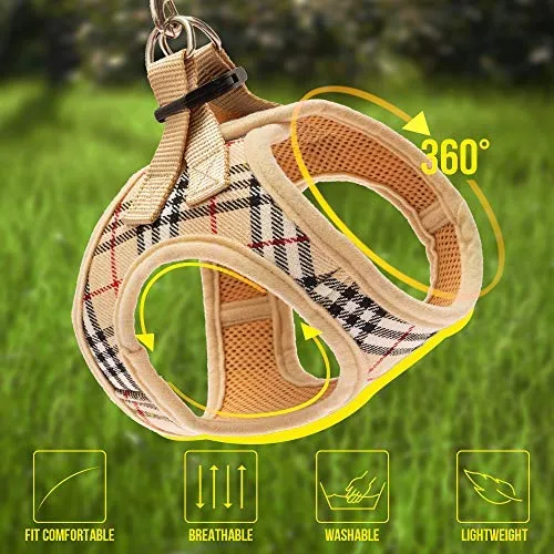 Cherpet - Arnés y correa para cachorro – Chaleco de seguridad a prueba de fugas para perros pequeños, a cuadros, ajustable, sin tirones, malla transpirable, suave para caminar fácilmente al aire libre, ajuste cómodo, gatitos pequeños animales