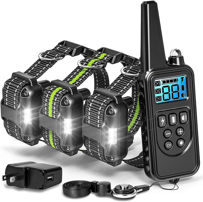 F-color collar de entrenamiento para perro, 2600FT collar de choque para perros grandes medianos y pequeños de raza, con 4 modos de luz de vibración de pitido, collar de choque impermeable y recargable para 3 perros