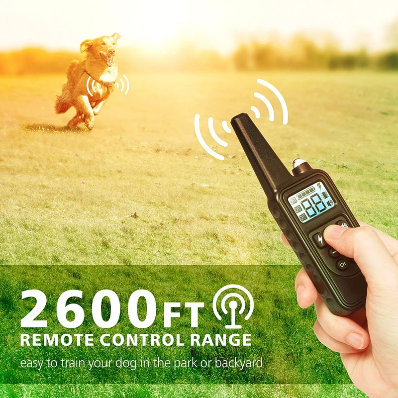 F-color collar de entrenamiento para perro, 2600FT collar de choque para perros grandes medianos y pequeños de raza, con 4 modos de luz de vibración de pitido, collar de choque impermeable y recargable para 3 perros