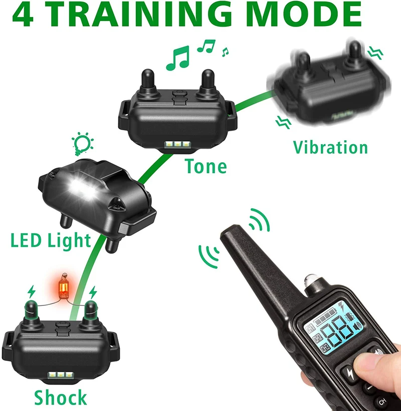 F-color collar de entrenamiento para perro, 2600FT collar de choque para perros grandes medianos y pequeños de raza, con 4 modos de luz de vibración de pitido, collar de choque impermeable y recargable para 3 perros