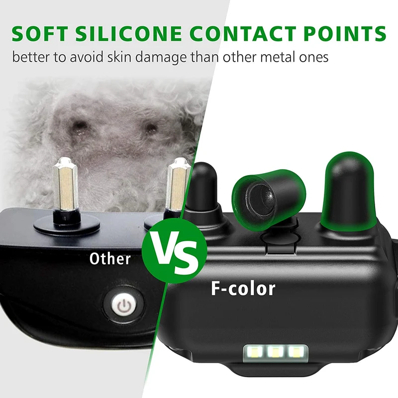 F-color collar de entrenamiento para perro, 2600FT collar de choque para perros grandes medianos y pequeños de raza, con 4 modos de luz de vibración de pitido, collar de choque impermeable y recargable para 3 perros