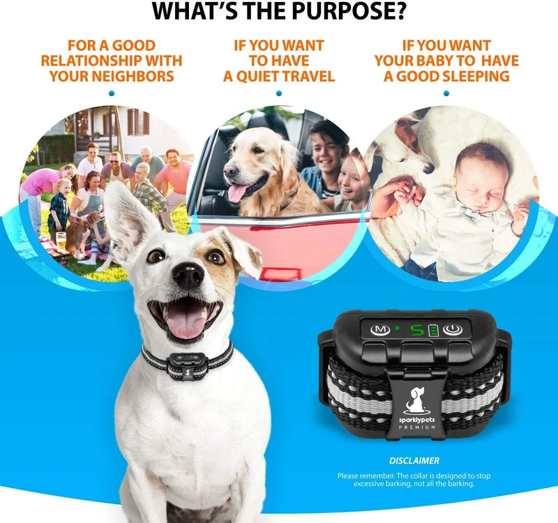Smart recargable collar de corteza humana – anti ladridos collares de perro con vibración de pitido, sin daño, 5 niveles de sensibilidad – ajustable para perros grandes, medianos o pequeños – Smart Q9 dispositivo de control de corteza