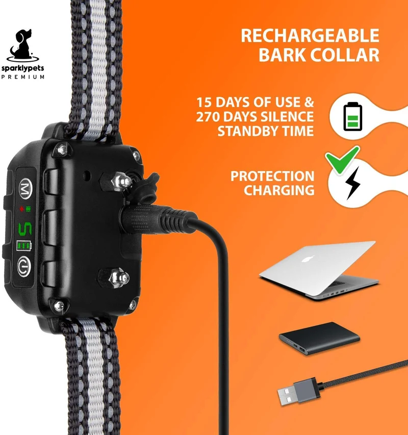 Smart recargable collar de corteza humana – anti ladridos collares de perro con vibración de pitido, sin daño, 5 niveles de sensibilidad – ajustable para perros grandes, medianos o pequeños – Smart Q9 dispositivo de control de corteza