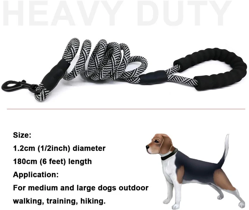 Correa para perro MayPaw resistente, de nailon de 1/2 x 6 pies, con asa acolchada suave y gruesa para perros grandes y medianos