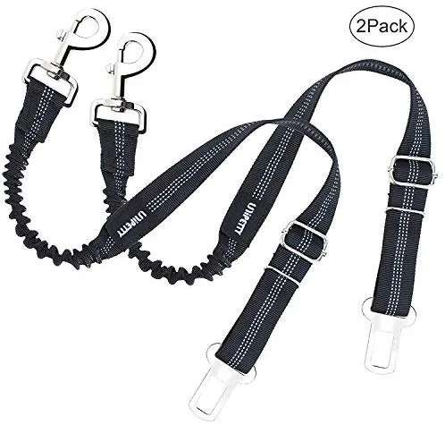 UNIPETTY Cinturón de seguridad para perro, retráctil Nlyon, correa de coche para mascotas, perros, gatos, correas de seguridad para mascotas, cinturón de seguridad para vehículos, negro, 2 unidades