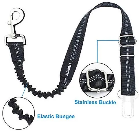 UNIPETTY Cinturón de seguridad para perro, retráctil Nlyon, correa de coche para mascotas, perros, gatos, correas de seguridad para mascotas, cinturón de seguridad para vehículos, negro, 2 unidades