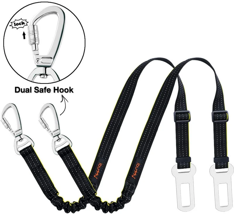 iBuddy - Cinturones de seguridad para perros pequeños, medianos y grandes, cinturón de seguridad ajustable para perros con doble gancho de seguridad y cinturón de seguridad elástico de nailon duradero para coche