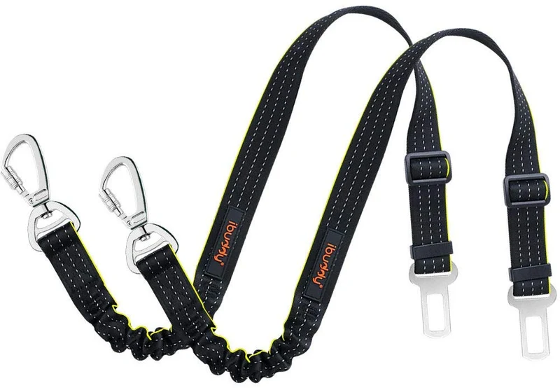 iBuddy - Cinturones de seguridad para perros pequeños, medianos y grandes, cinturón de seguridad ajustable para perros con doble gancho de seguridad y cinturón de seguridad elástico de nailon duradero para coche