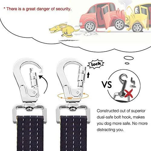 iBuddy - Cinturones de seguridad para perros pequeños, medianos y grandes, cinturón de seguridad ajustable para perros con doble gancho de seguridad y cinturón de seguridad elástico de nailon duradero para coche