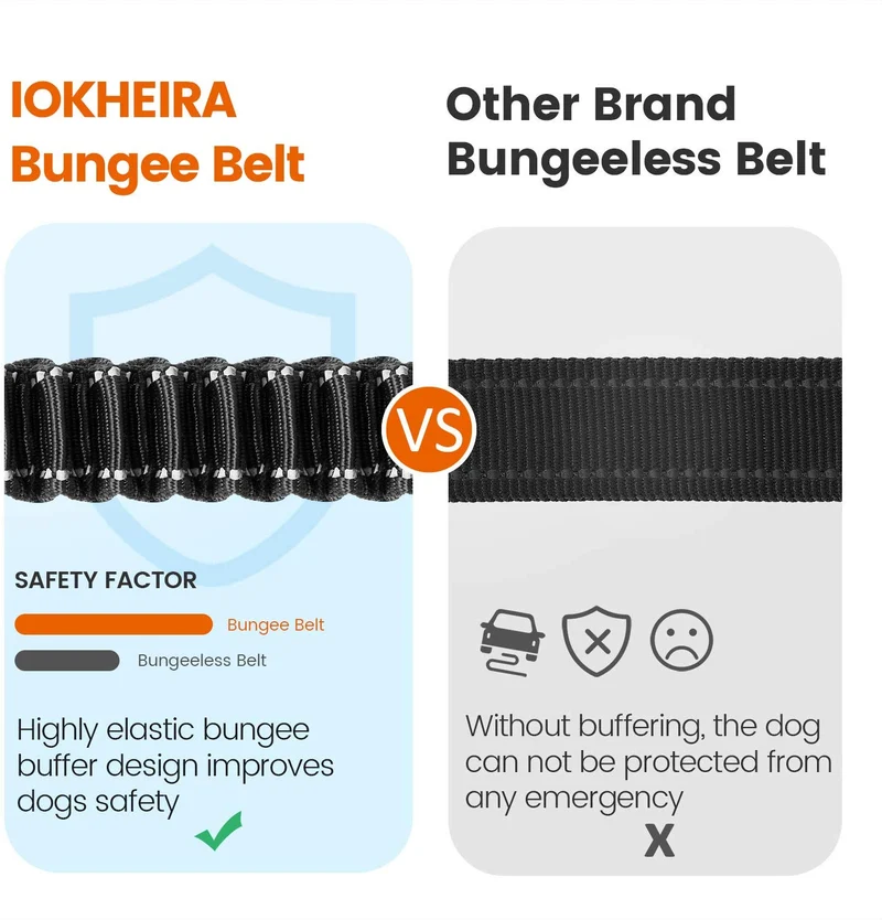 Correa de seguridad para perro IOKHEIRA 3 en 1, multifuncional, para mascotas, con cierre de gancho y hebilla para cinturón de seguridad, mosquetón giratorio de aluminio
