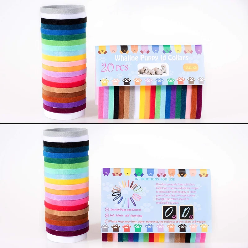 Whaline 20 colores suave cachorro ID collar ballena ajustable recién nacido doble cara ID bandas mascota perro gato, 13,8 pulgadas