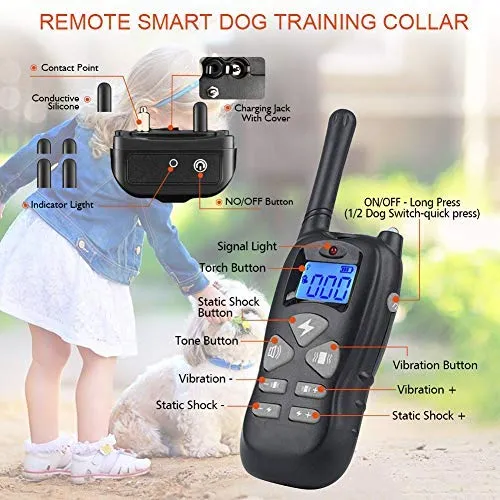 YISENCE Dog Training Collar, Dog Shock Collar with Remote 2500FT Shock Collar for Dogs IPX7 Waterproof Rechargeable w/Beep 99 Levels Vibrate Shock Modes Shock Collar for Small Dogs Medium Large Dogs