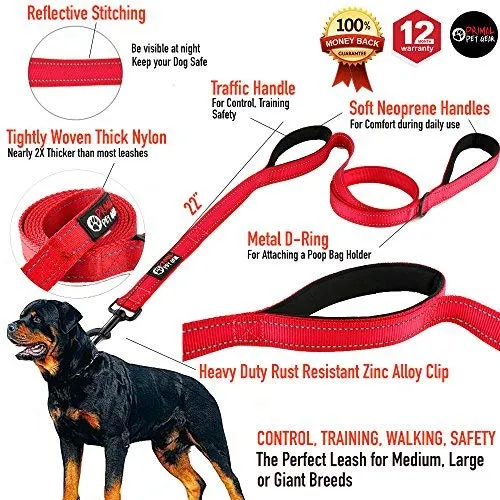Primal Pet Gear - Correa para perro de 5.9 ft de largo, clip más fuerte, con dos asas acolchadas de tráfico, resistente, con asas dobles para entrenamiento de seguridad, correas para perros grandes o medianos