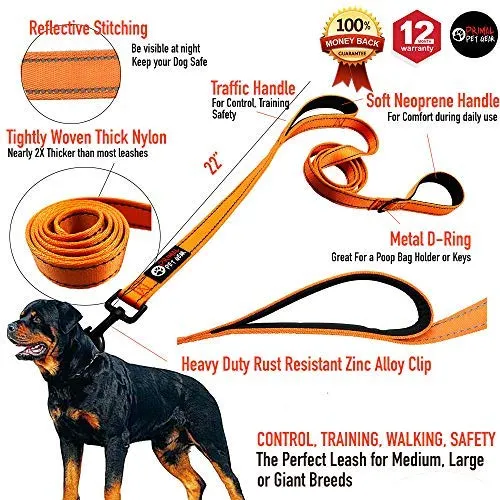 Primal Pet Gear - Correa para perro de 5.9 ft de largo, clip más fuerte, con dos asas acolchadas de tráfico, resistente, con asas dobles para entrenamiento de seguridad, correas para perros grandes o medianos