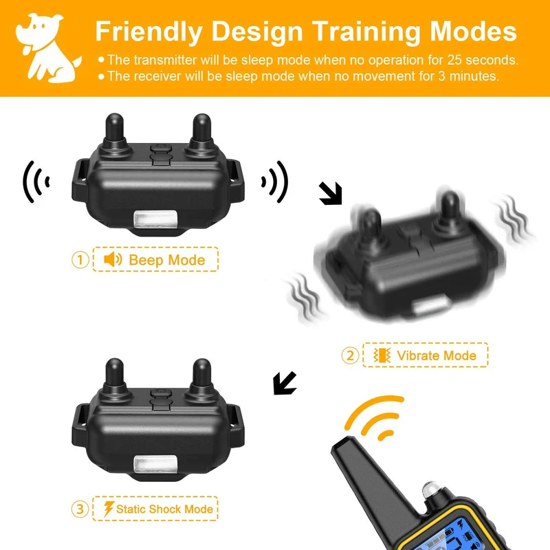 TeqHome Shock Collar for Dogs, 2020 Newest Dog Training Collar, Rechargeable Dog Shock Collar with Remote 2600Ft, 3 Modes Beep Vibration and Shock Waterproof Bark Collar for Small Medium Large Dogs
