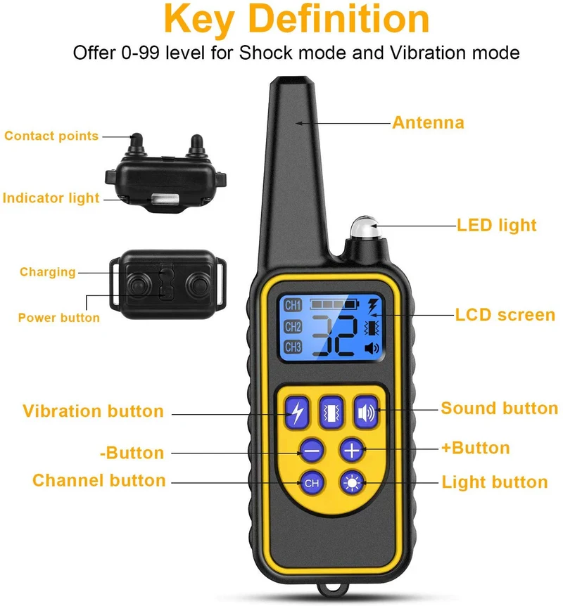 TeqHome Shock Collar for Dogs, 2020 Newest Dog Training Collar, Rechargeable Dog Shock Collar with Remote 2600Ft, 3 Modes Beep Vibration and Shock Waterproof Bark Collar for Small Medium Large Dogs