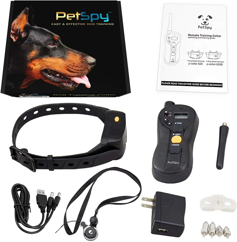 PetSpy P620 Collar de entrenamiento para perros con vibración, choque eléctrico, pitido; recargable e impermeable, collar electrónico de entrenamiento remoto, 10 – 140 libras