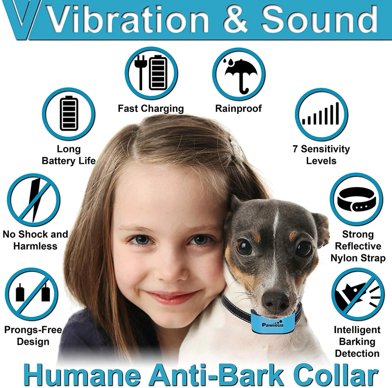 Collar de corteza para perros pequeños – Collar antiladridos recargable sin golpes – 4 placas faciales de color, sin puntas dañinas, sonido, vibración, 7 niveles de sensibilidad