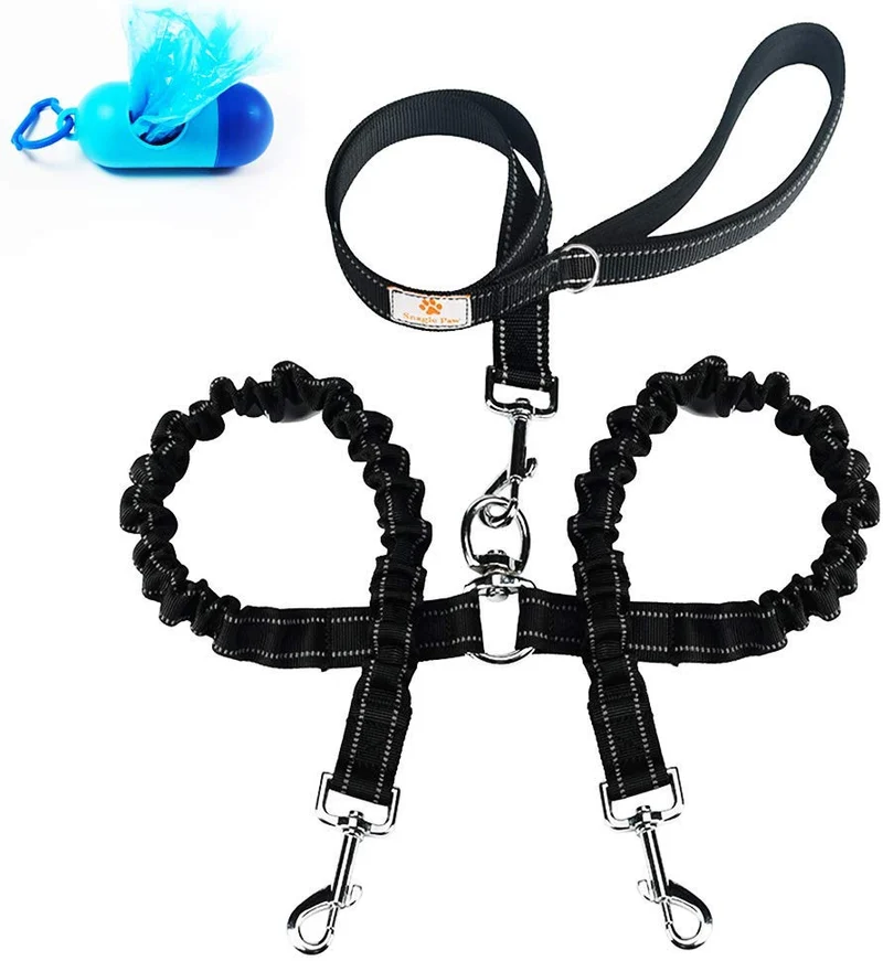 BungeeX2 acoplador de doble correa para perro Snagle Paw sin enredos, giro de 360°, correa doble para caminar y entrenamiento, cómodo amortiguador, correa elástica reflectante para pasear 2 perros con facilidad