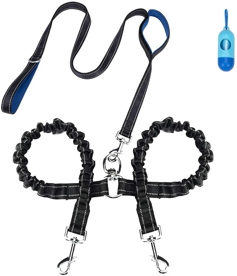 BungeeX2 acoplador de doble correa para perro Snagle Paw sin enredos, giro de 360°, correa doble para caminar y entrenamiento, cómodo amortiguador, correa elástica reflectante para pasear 2 perros con facilidad