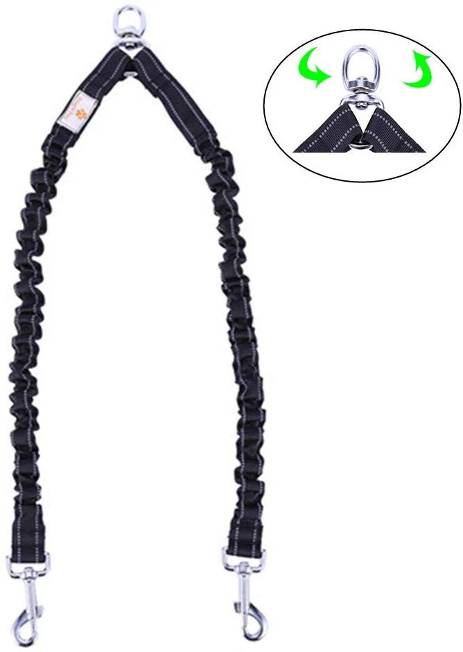 BungeeX2 acoplador de doble correa para perro Snagle Paw sin enredos, giro de 360°, correa doble para caminar y entrenamiento, cómodo amortiguador, correa elástica reflectante para pasear 2 perros con facilidad