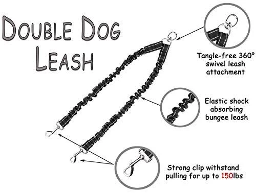 BungeeX2 acoplador de doble correa para perro Snagle Paw sin enredos, giro de 360°, correa doble para caminar y entrenamiento, cómodo amortiguador, correa elástica reflectante para pasear 2 perros con facilidad