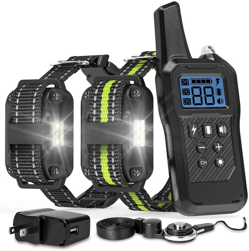 FunniPets collar de entrenamiento para perro, de rango de 2600ft de longitud collar de choque impermeable para 2 perros con 4 modos de entrenamiento ligero estático vibración pitido