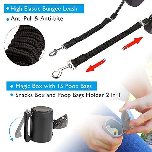 Happy & Polly Correa para perro retráctil con linterna correa elástica de 16.4 pies, sin enredos, resistente, correa para perro, cinta retráctil con bolsa dispensadora de caca para perro mediano y grande