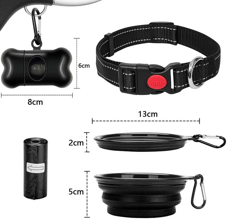 QiMH Correa retráctil para perro, 360 ° sin enredos, resistente y reflectante de 16.0 ft con asa antideslizante para perros de tamaño mediano y grande de hasta 110 libras, freno de una mano, pausa y bloqueo