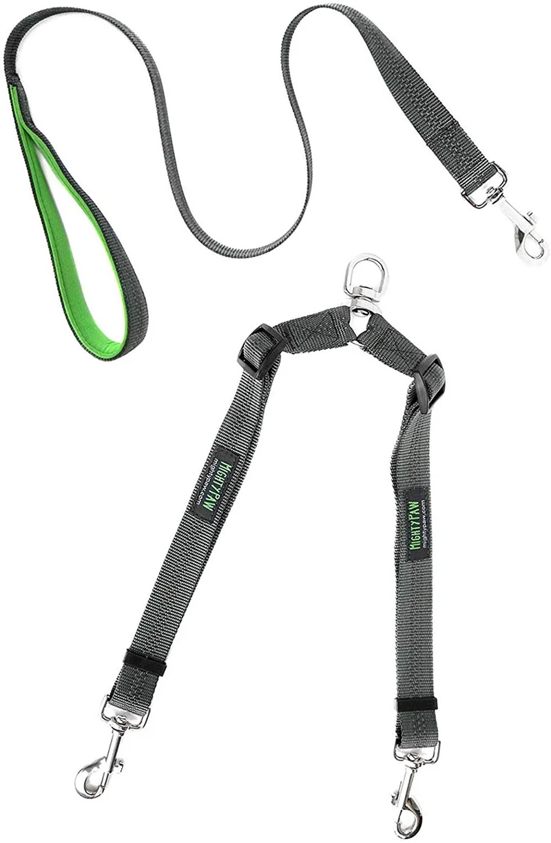 Mighty Paw - Correa doble para perro, longitud ajustable de dos perros, calidad prémium sin enredos, para 2 perros