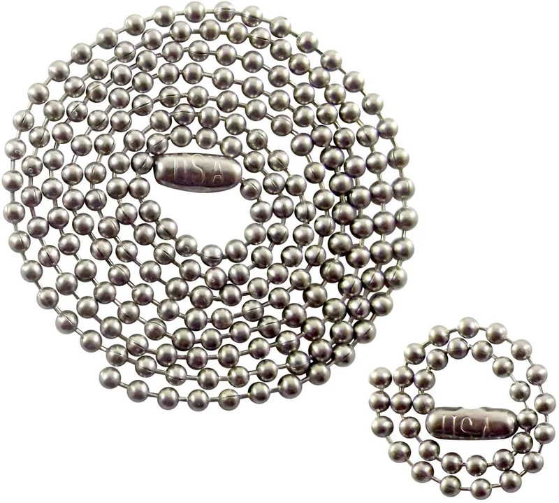 Juego de cadenas de acero inoxidable para perros militares – cadena de bolas de 27 pulgadas y 4.5 pulgadas – 0.094 in # 3 tamaño de cadena