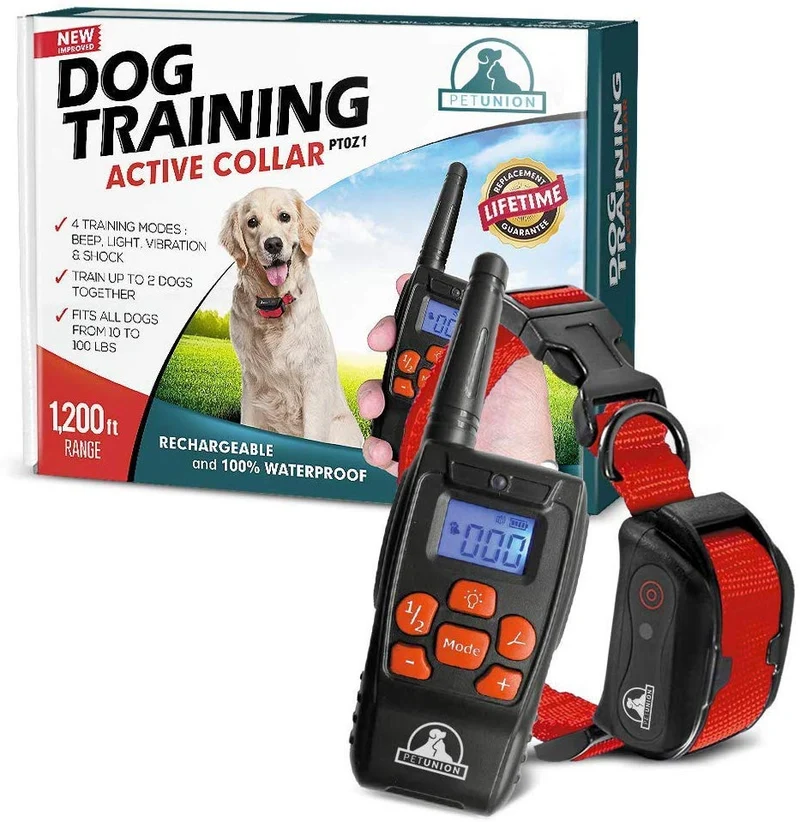 Pet Union PT0Z1 collar de entrenamiento para perros, totalmente impermeable, rango de 1200 pies