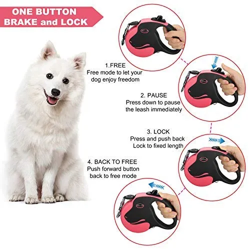BABYLTRL Correa retráctil para perro, correa para caminar para perro de 360 ° sin enredos para uso pesado de hasta 110 libras, cinta de nailon reflectante fuerte de 16 pies con mango antideslizante, freno de una mano, pausa, bloqueo
