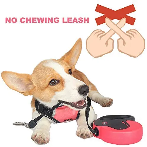 BABYLTRL Correa retráctil para perro, correa para caminar para perro de 360 ° sin enredos para uso pesado de hasta 110 libras, cinta de nailon reflectante fuerte de 16 pies con mango antideslizante, freno de una mano, pausa, bloqueo
