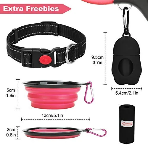 BABYLTRL Correa retráctil para perro, correa para caminar para perro de 360 ° sin enredos para uso pesado de hasta 110 libras, cinta de nailon reflectante fuerte de 16 pies con mango antideslizante, freno de una mano, pausa, bloqueo