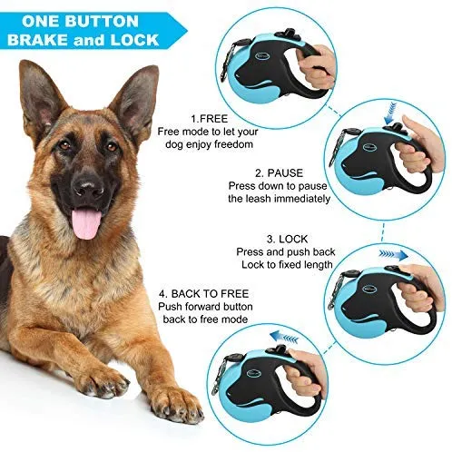 BABYLTRL Correa retráctil para perro, correa para caminar para perro de 360 ° sin enredos para uso pesado de hasta 110 libras, cinta de nailon reflectante fuerte de 16 pies con mango antideslizante, freno de una mano, pausa, bloqueo