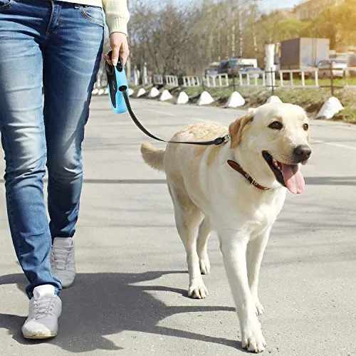 BABYLTRL Correa retráctil para perro, correa para caminar para perro de 360 ° sin enredos para uso pesado de hasta 110 libras, cinta de nailon reflectante fuerte de 16 pies con mango antideslizante, freno de una mano, pausa, bloqueo