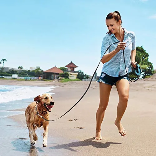 BABYLTRL Correa retráctil para perro, correa para caminar para perro de 360 ° sin enredos para uso pesado de hasta 110 libras, cinta de nailon reflectante fuerte de 16 pies con mango antideslizante, freno de una mano, pausa, bloqueo