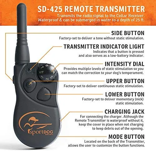 SportDOG Brand 425 - Collar electrónico con control remoto (500 yardas, estático, vibratorio y tono, impermeable, recargable, incluye nueva serie X), Original (versión antigua), Negro