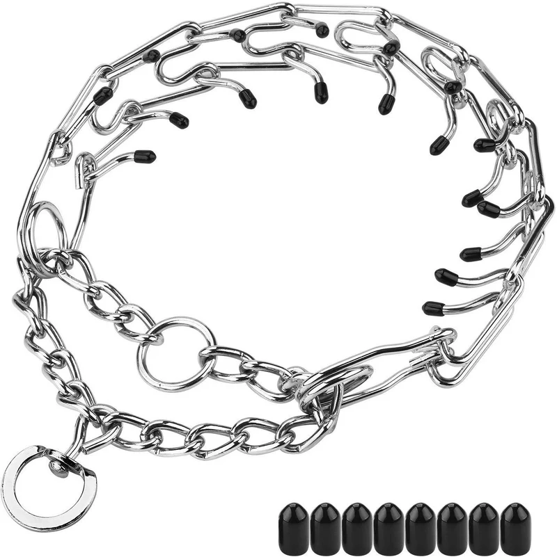 Aheasoun Collar de perro, de acero cromado para perros, collar de perro, con puntas de goma, seguro y ajustable, grande de 0.157 in