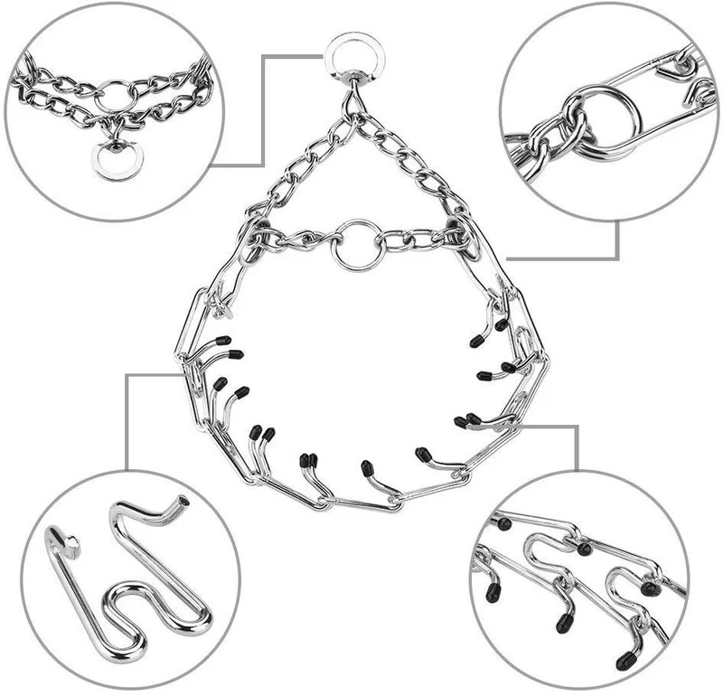 Aheasoun Collar de perro, de acero cromado para perros, collar de perro, con puntas de goma, seguro y ajustable, grande de 0.157 in