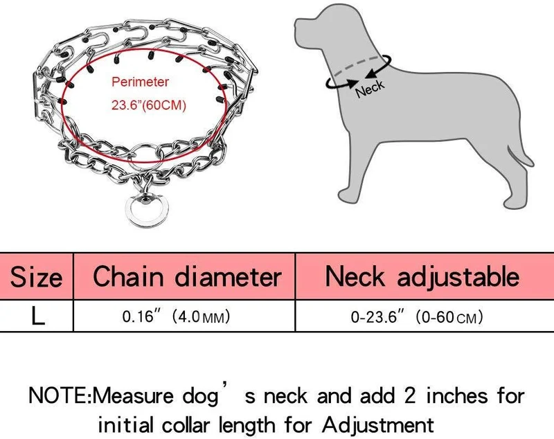 Aheasoun Collar de perro, de acero cromado para perros, collar de perro, con puntas de goma, seguro y ajustable, grande de 0.157 in