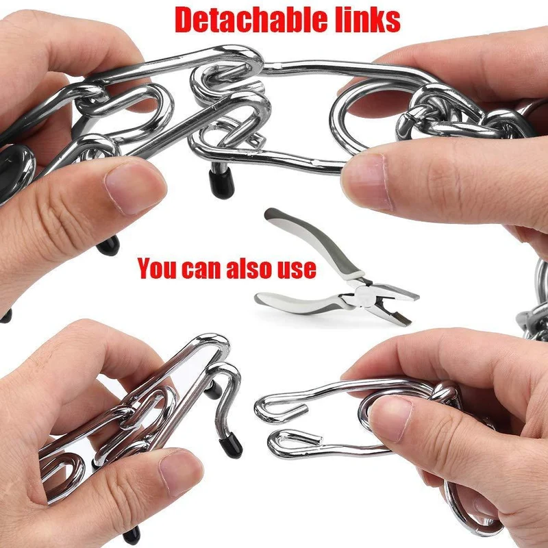Aheasoun Collar de perro, de acero cromado para perros, collar de perro, con puntas de goma, seguro y ajustable, grande de 0.157 in