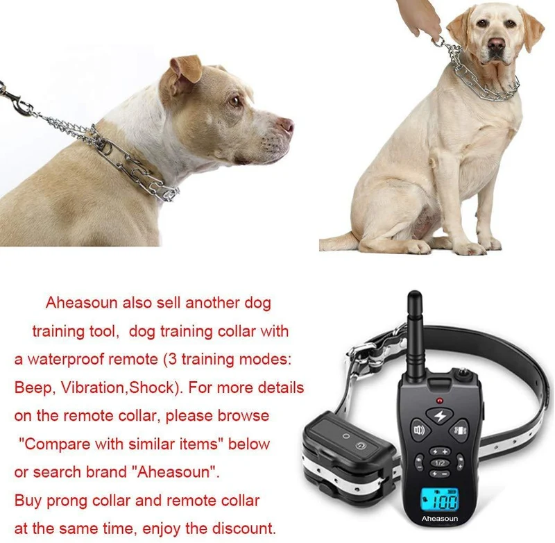 Aheasoun Collar de perro, de acero cromado para perros, collar de perro, con puntas de goma, seguro y ajustable, grande de 0.157 in
