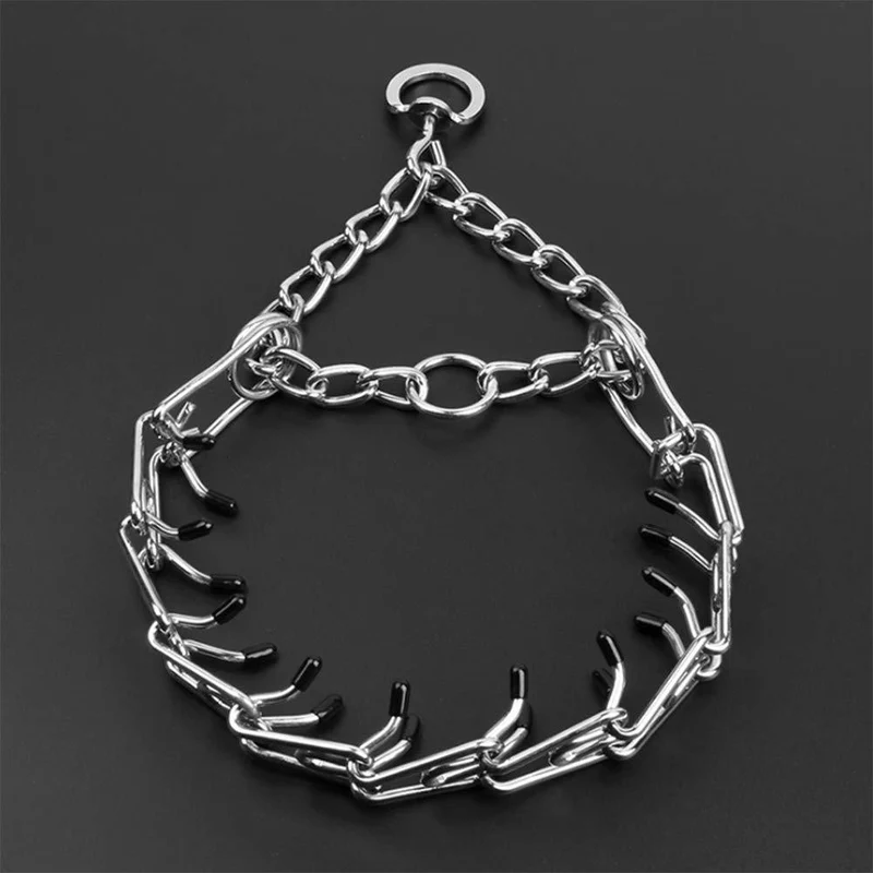Aheasoun Collar de perro, de acero cromado para perros, collar de perro, con puntas de goma, seguro y ajustable, grande de 0.157 in