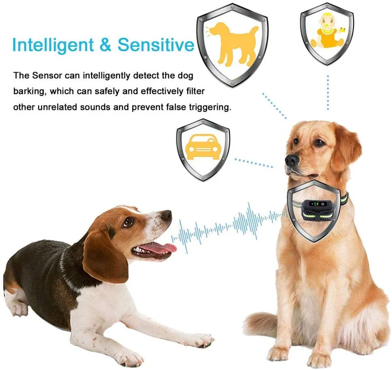 Collar de corteza de perro PetYeah, 5 niveles de sensibilidad e intensidad ajustables, dos modos antiladridos recargables, impermeables y reflectantes, sin control de ladridos para perros pequeños, medianos y grandes, Adjustable, Negro