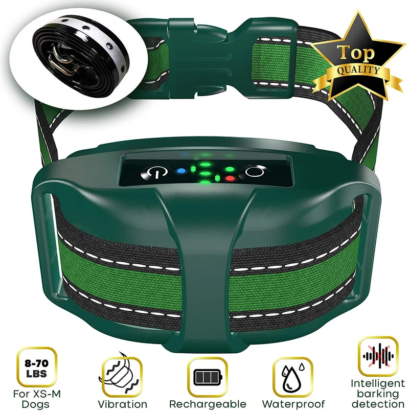[Actualizado 2020] Bark Collar Profesional Dual Vibración Motor - No-Shock Humane V7 para perros pequeños y medianos - Chipset recargable - Collar antiladridos para detener ladridos impermeable - Control seguro de mascotas