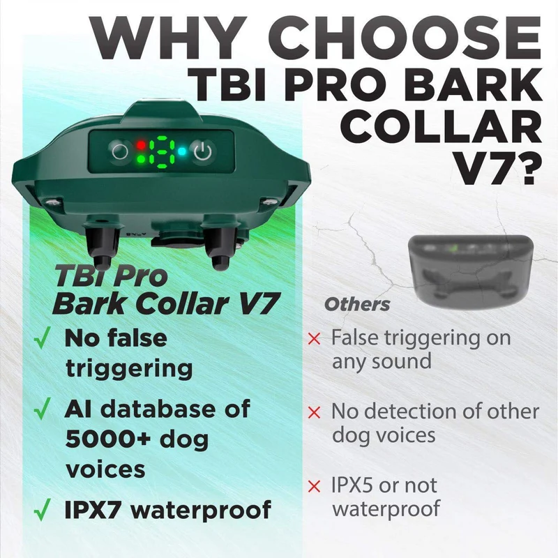 [Actualizado 2020] Bark Collar Profesional Dual Vibración Motor - No-Shock Humane V7 para perros pequeños y medianos - Chipset recargable - Collar antiladridos para detener ladridos impermeable - Control seguro de mascotas