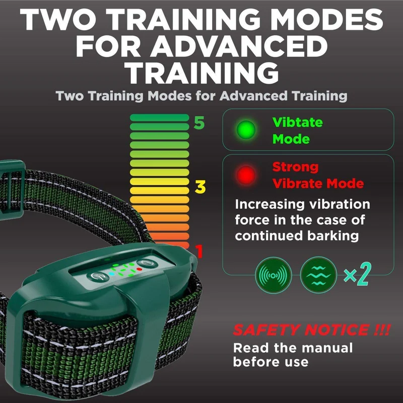 [Actualizado 2020] Bark Collar Profesional Dual Vibración Motor - No-Shock Humane V7 para perros pequeños y medianos - Chipset recargable - Collar antiladridos para detener ladridos impermeable - Control seguro de mascotas